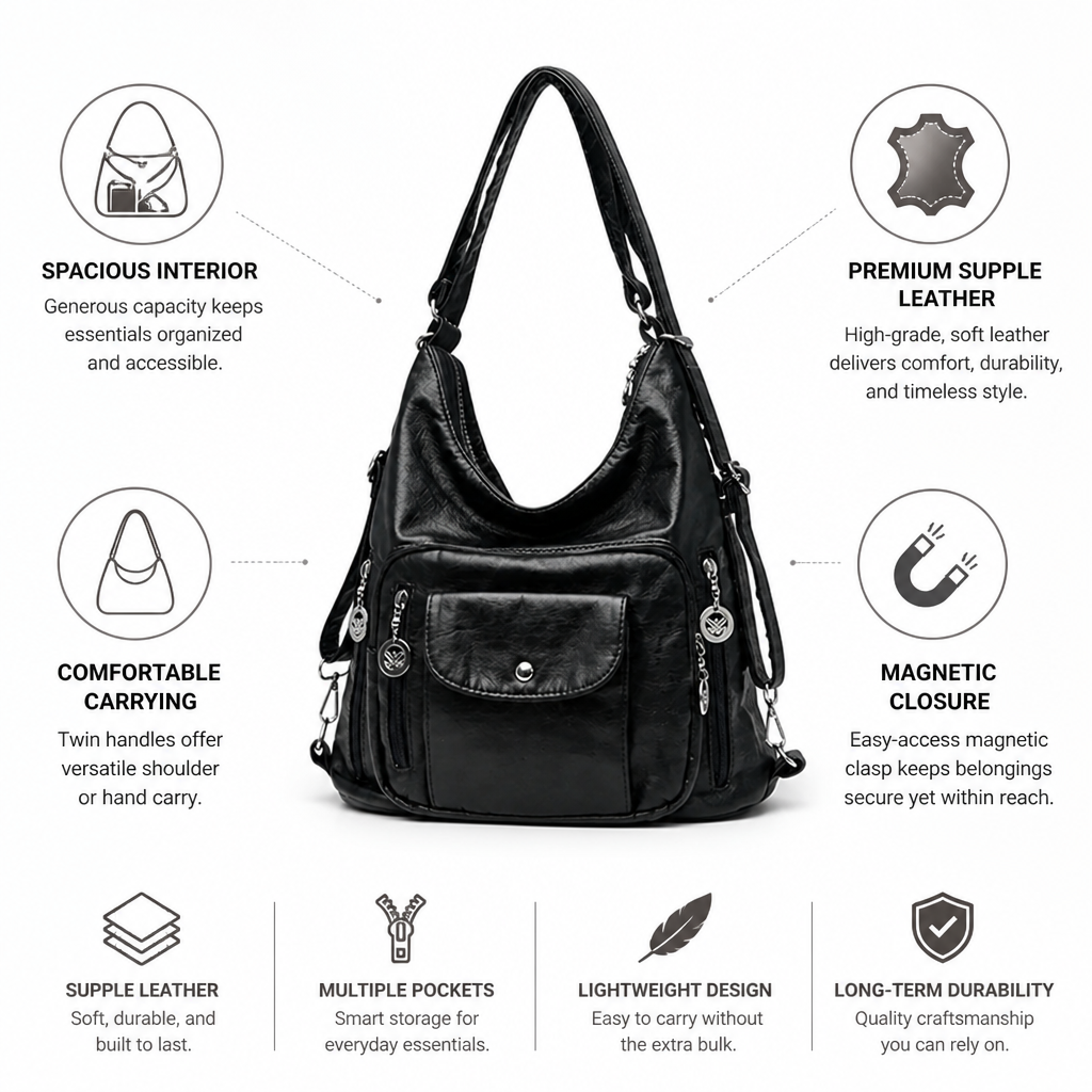 Supple Leather Oversized Tote Bag (Magnetic Clasp)