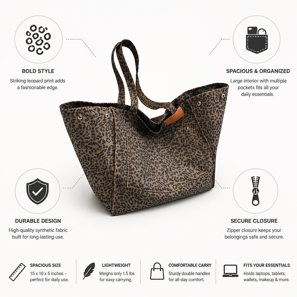 Leopard Print Multi-Pocket Handbag