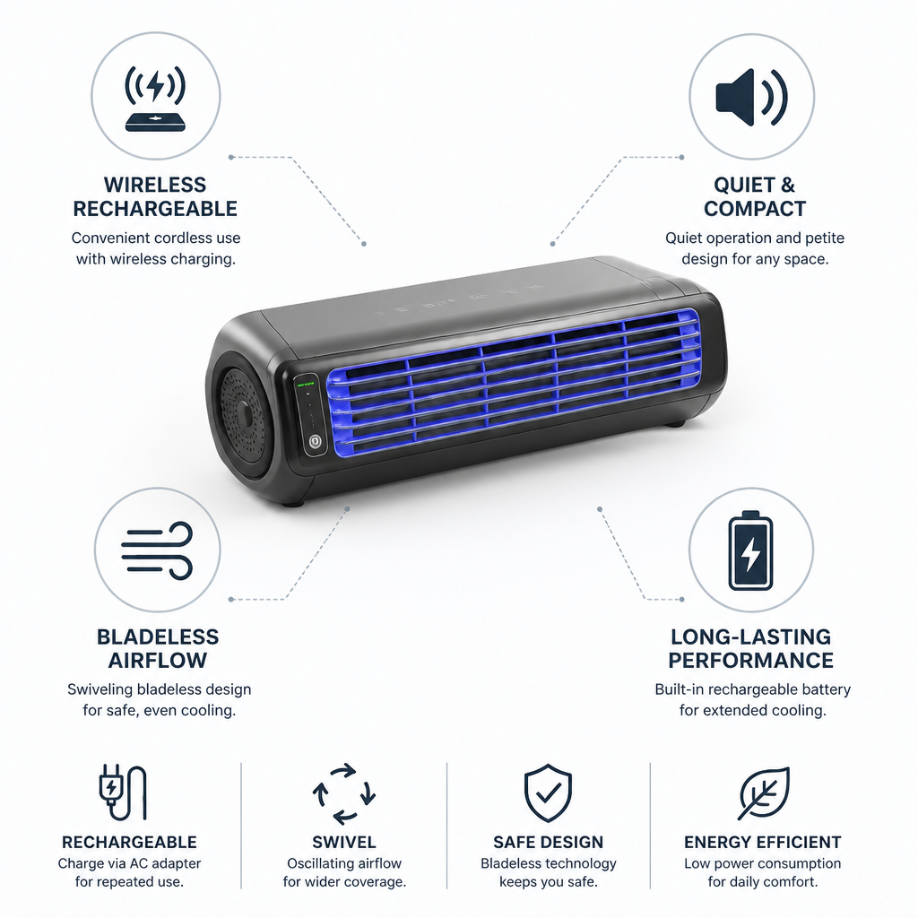 Wireless Rechargeable Bladeless Personal Air Cooler