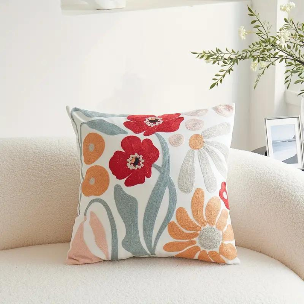 Floral and Botanical Embroidered Pillowcase