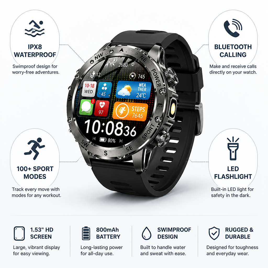 1.53-Inch HD Bluetooth Calling Swimproof Smartwatch