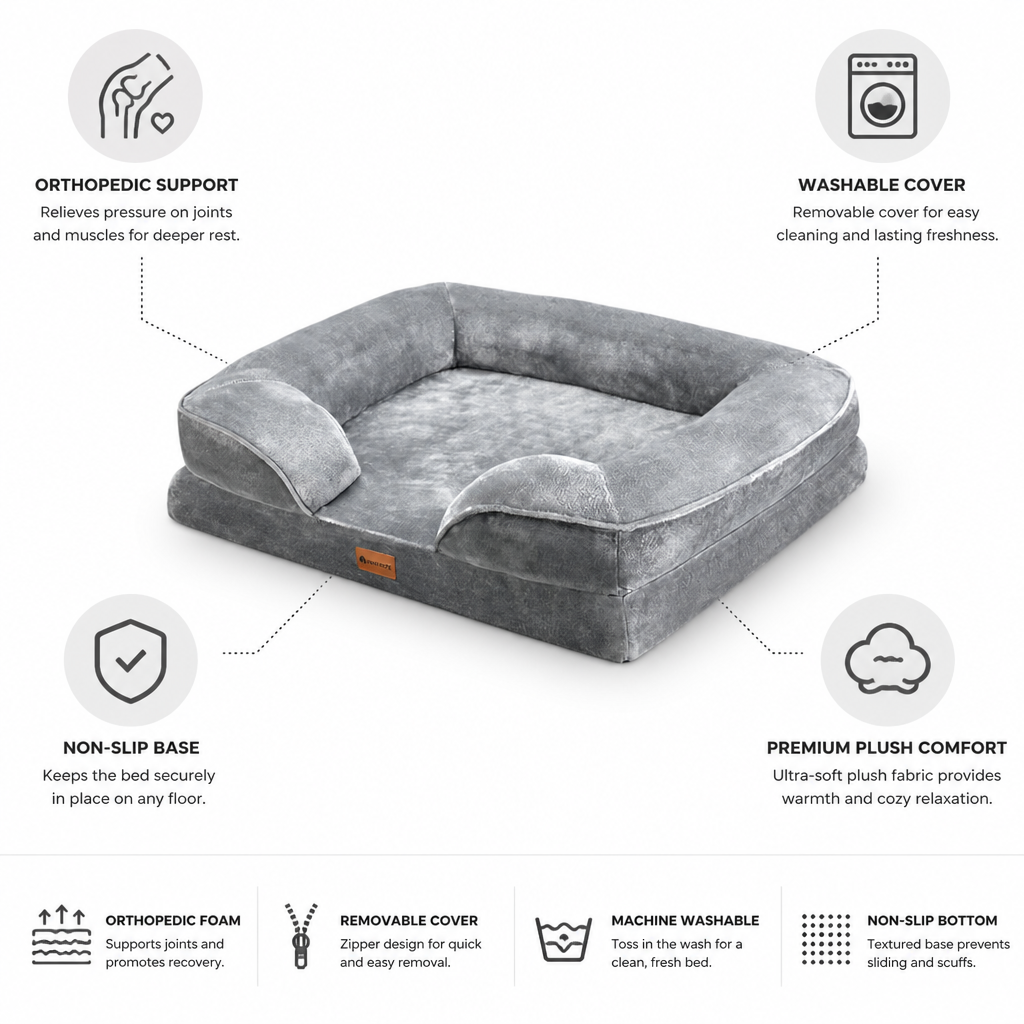 Orthopedic Plush Washable & Non-Slip Dog Bed