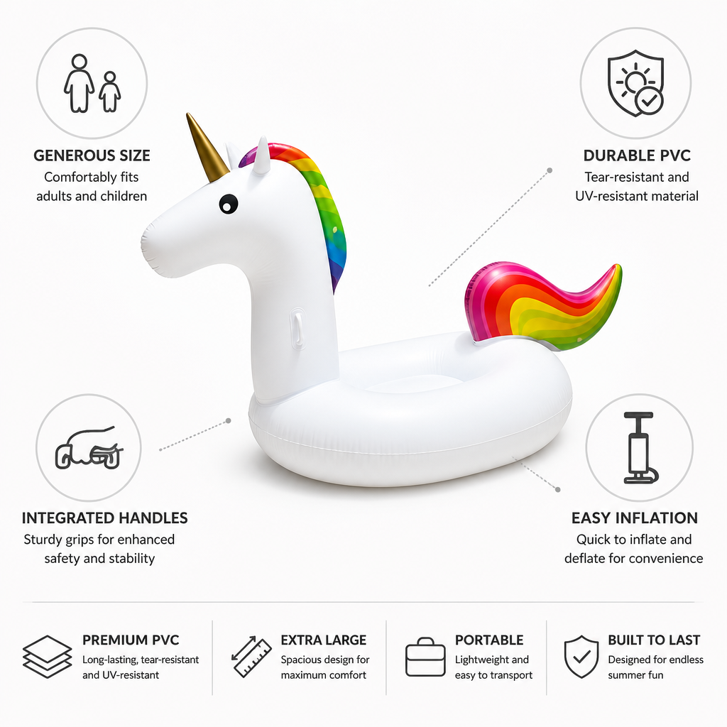 Giant Tear- & UV-Resistant PVC Unicorn Pool Float