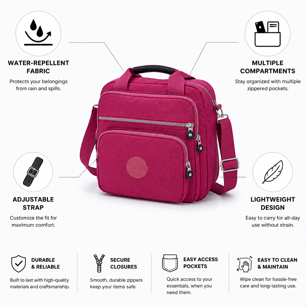 Water-Repellent Multi-Compartment Crossbody Bag