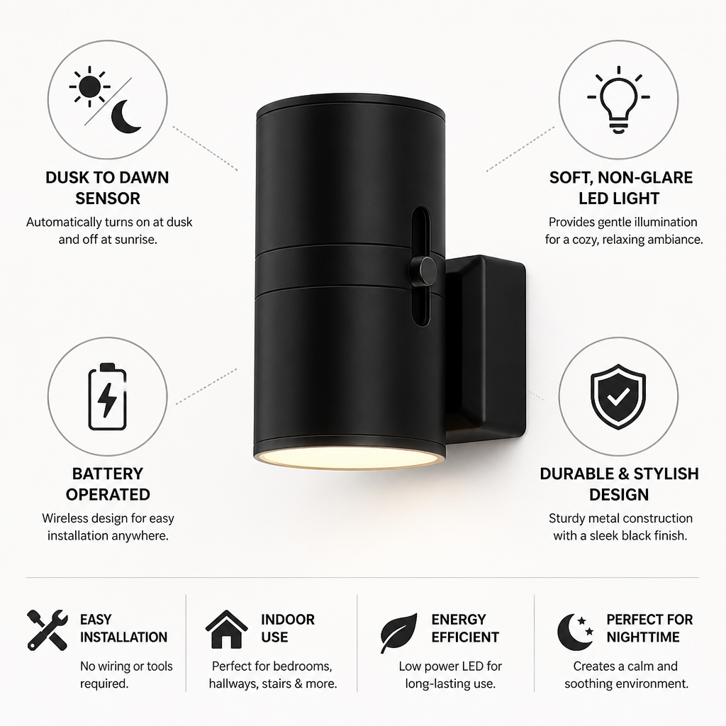 Battery-Operated Dusk-To-Dawn Soft LED Wall Lamp