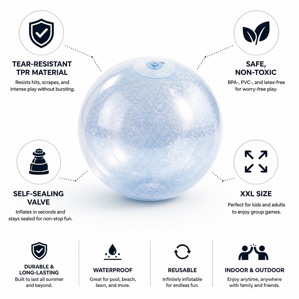 Tear-Resistant TPR & BPA-Free Inflatable Play Ball (Self-Sealing Valve)