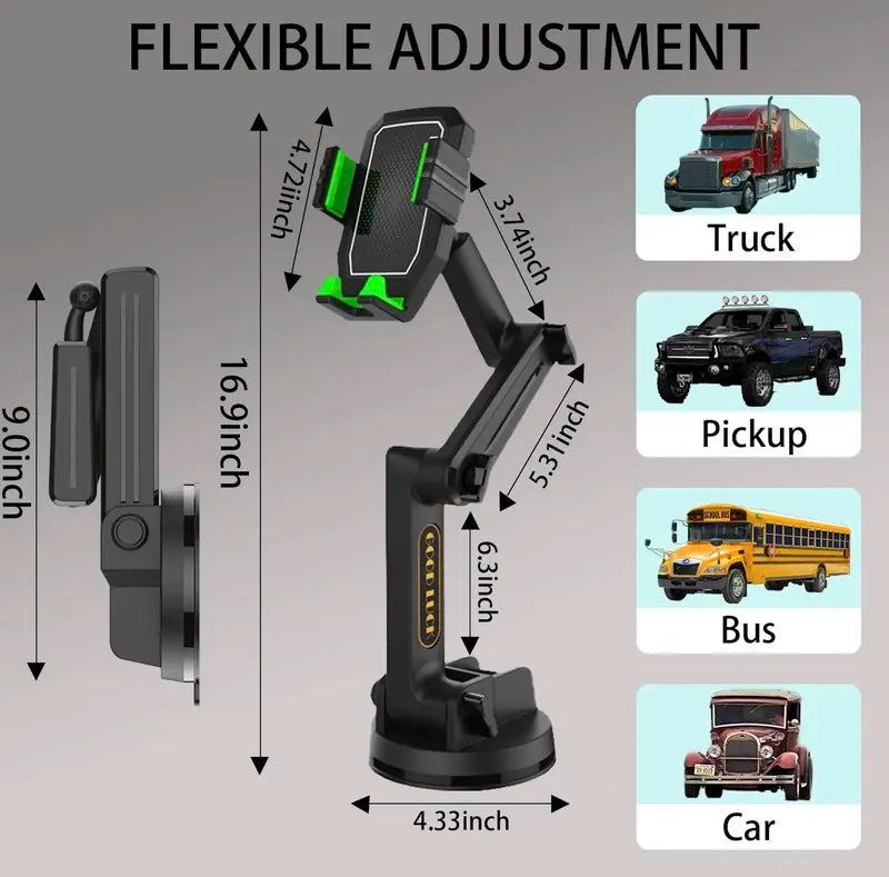 360-Degree Rotating Phone Holder for Trucks with Extended Reach Arm