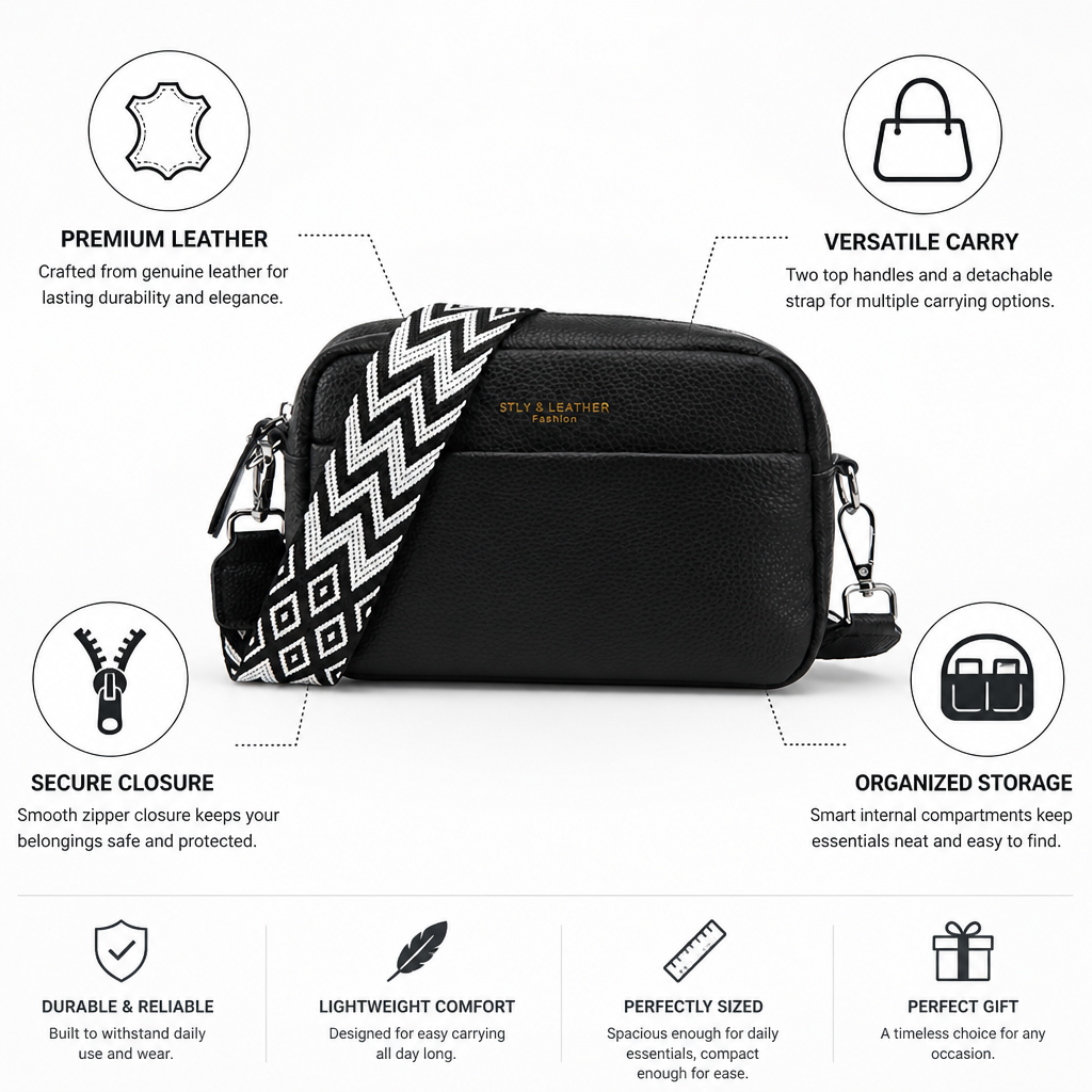 Genuine Leather Top-Handle & Detachable Strap Crossbody Bag