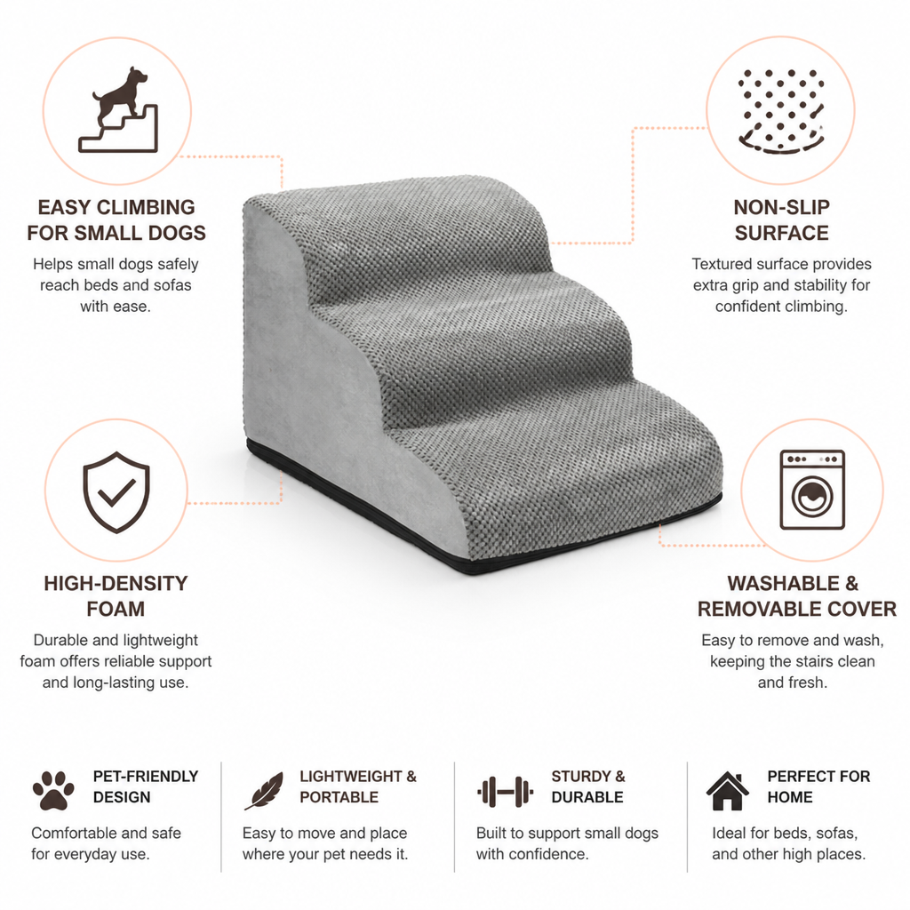High-Density Foam Non-Slip Pet Stairs (3-Step)