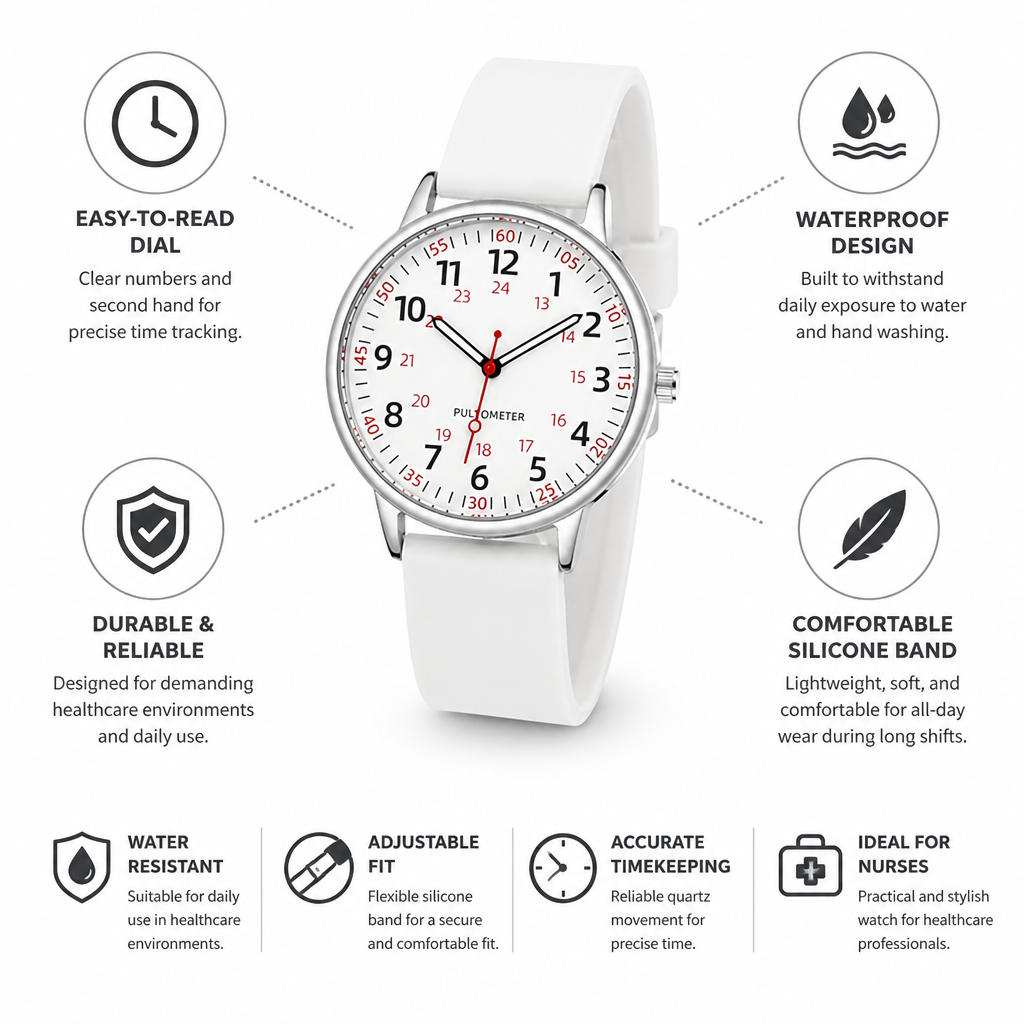 Waterproof Easy-To-Read Nurse Watch (Silicone Band)