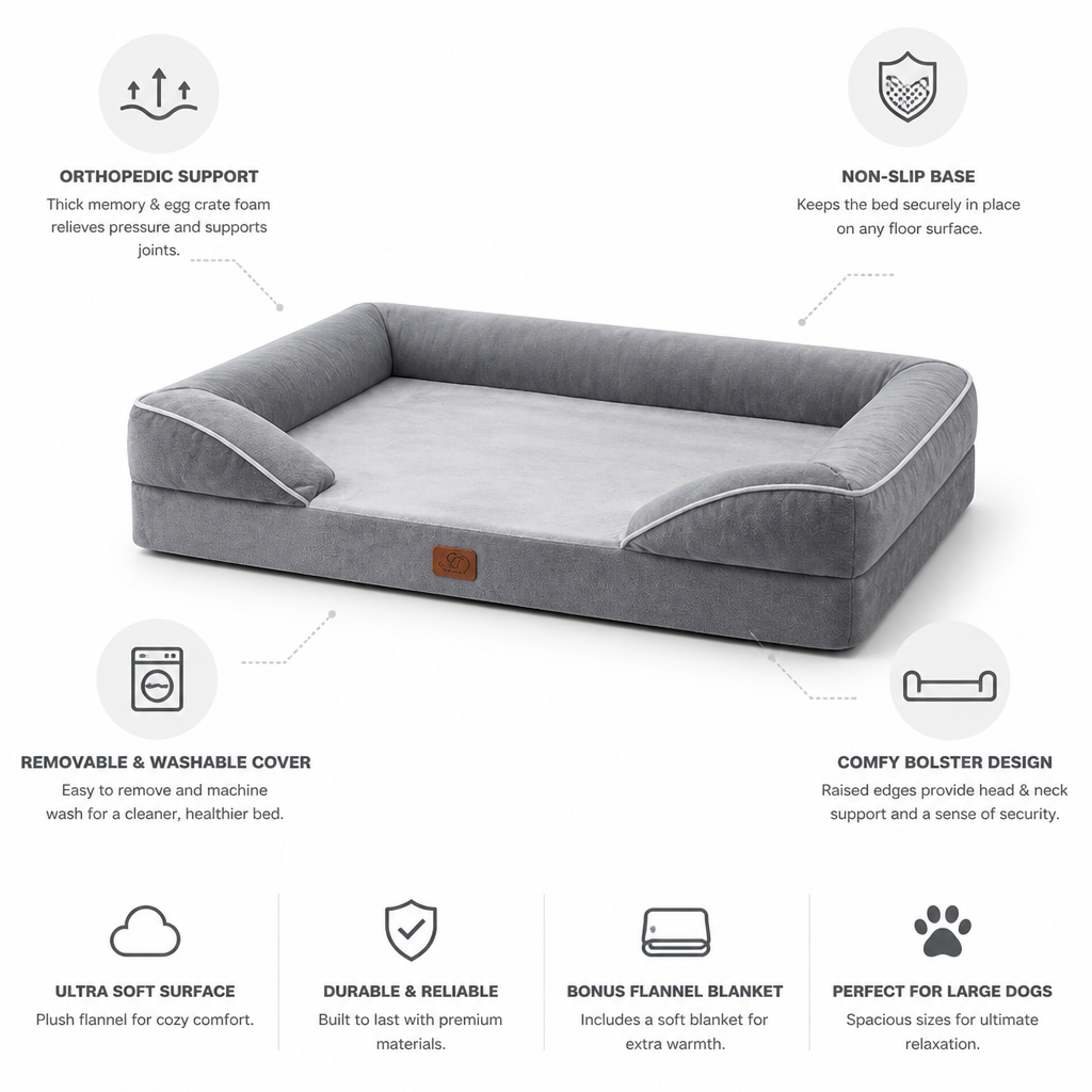 Memory & Egg-Crate Foam Non-Slip Dog Sofa Bed (Removable Washable Cover)