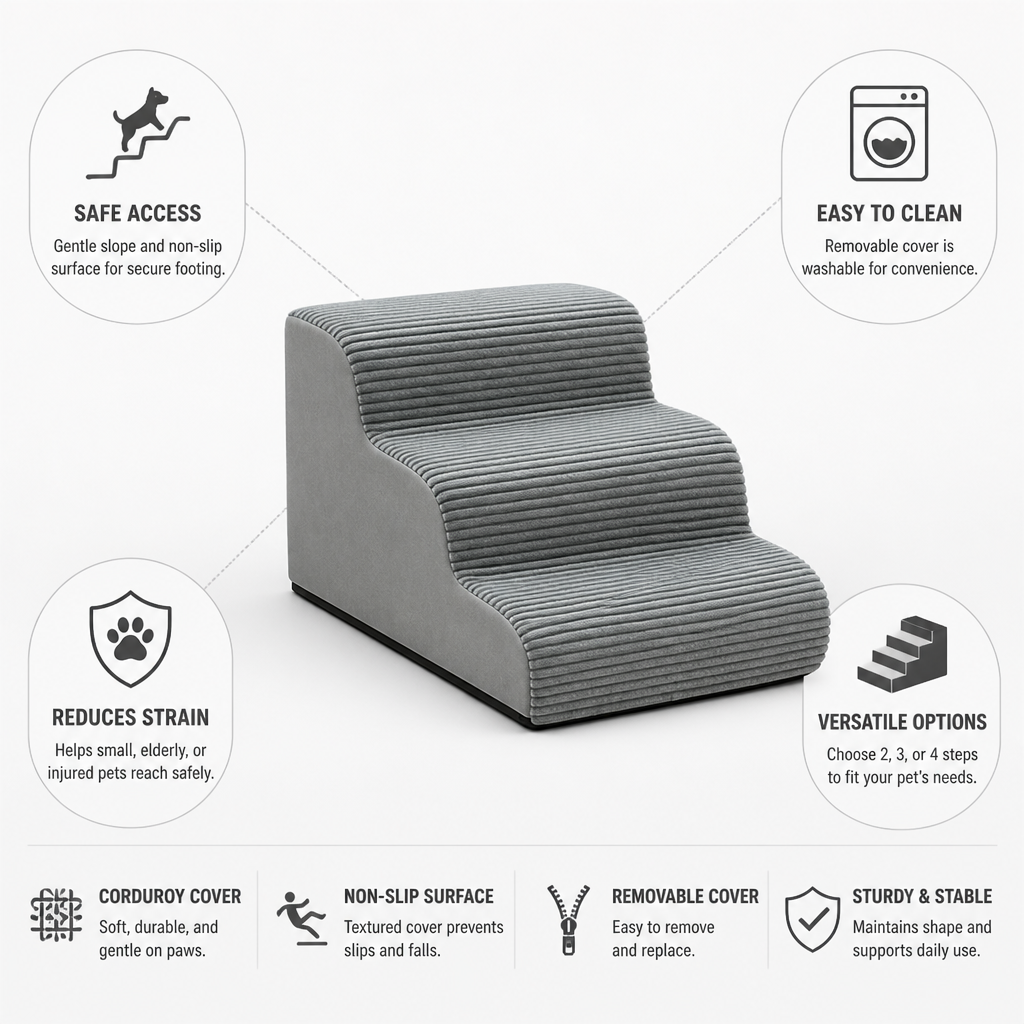 Gentle Slope & Non-Slip Pet Stairs (3-Step)