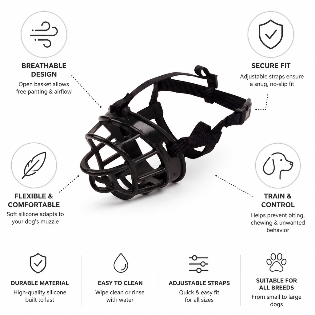 Breathable Flexible Silicone Dog Muzzle (Adjustable Straps)