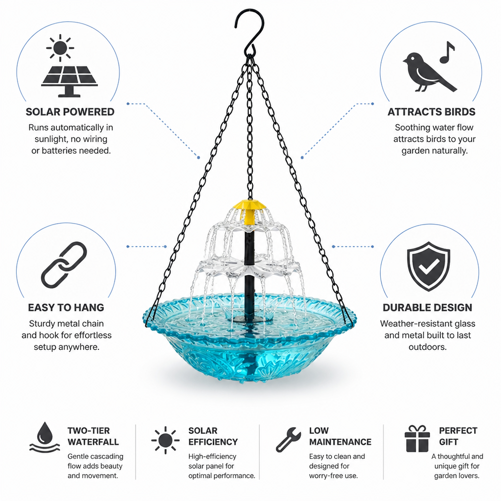 Solar-Powered Two-Level Hanging Bird Bath