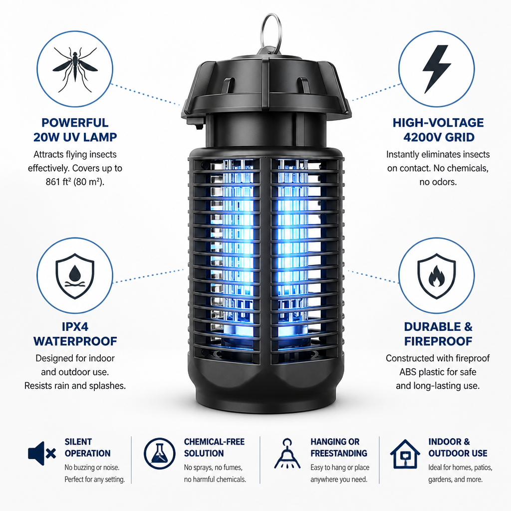 20W UV High-Voltage Electric Bug Zapper (Indoor/Outdoor)