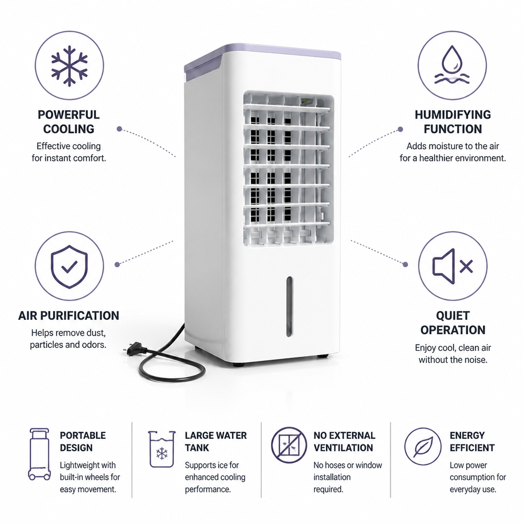 3-In-1 Cooling, Humidifier & Purifier Portable Air Conditioner