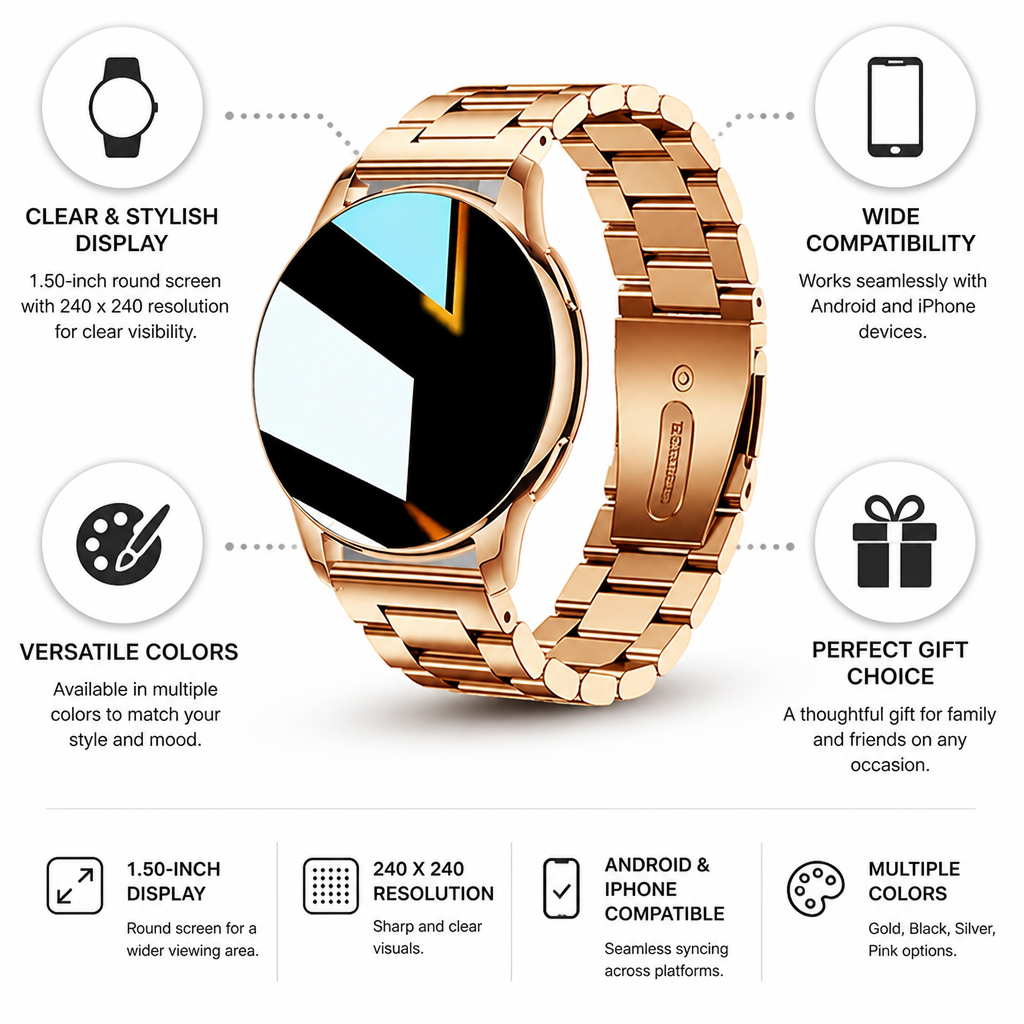 1.5-Inch 240x240 Round Display Smartwatch (Android & iPhone Compatible)