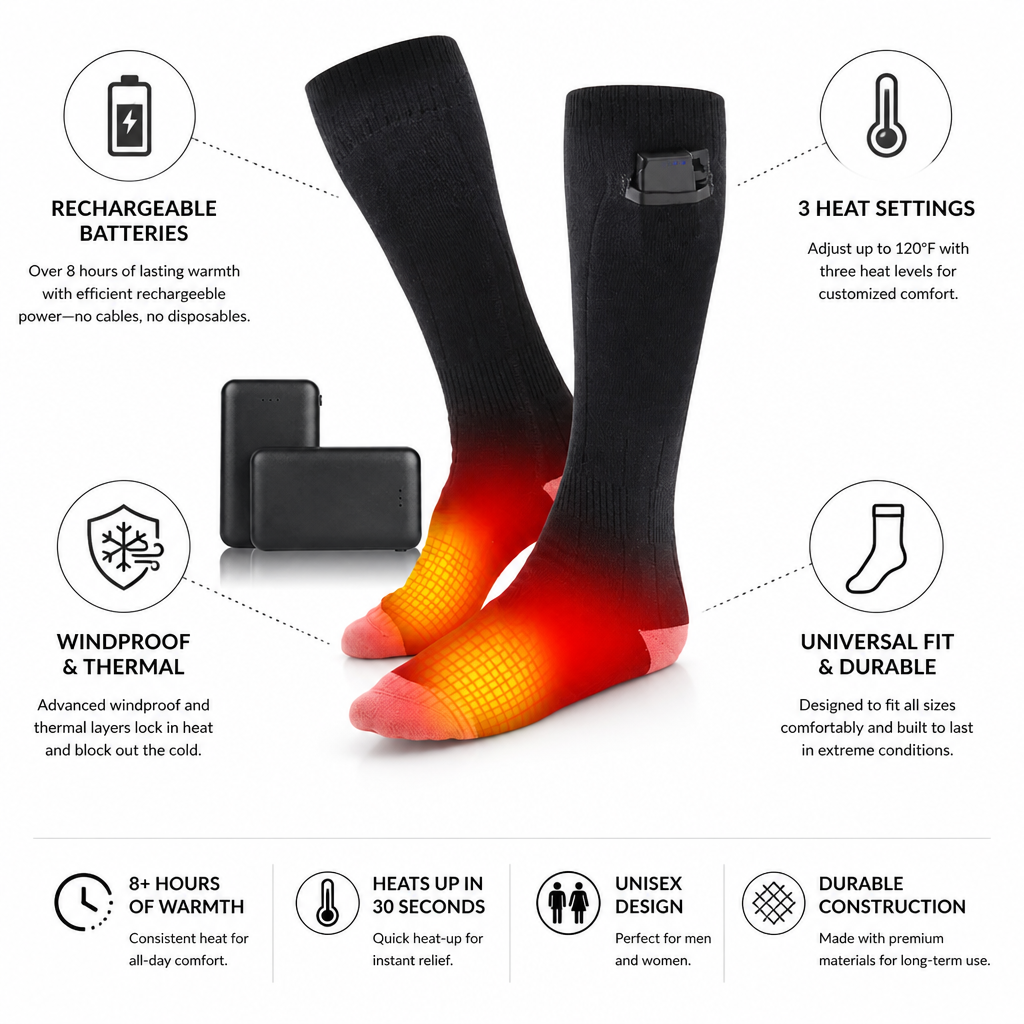 Rechargeable 3-Setting Windproof Heated Socks