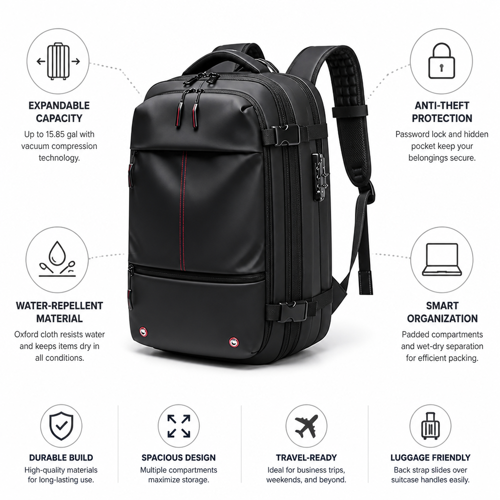 Expandable Vacuum-Compression Anti-Theft Backpack