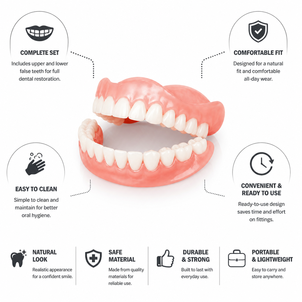 Easy-Clean Removable Upper & Lower Denture Set (2 Pieces)