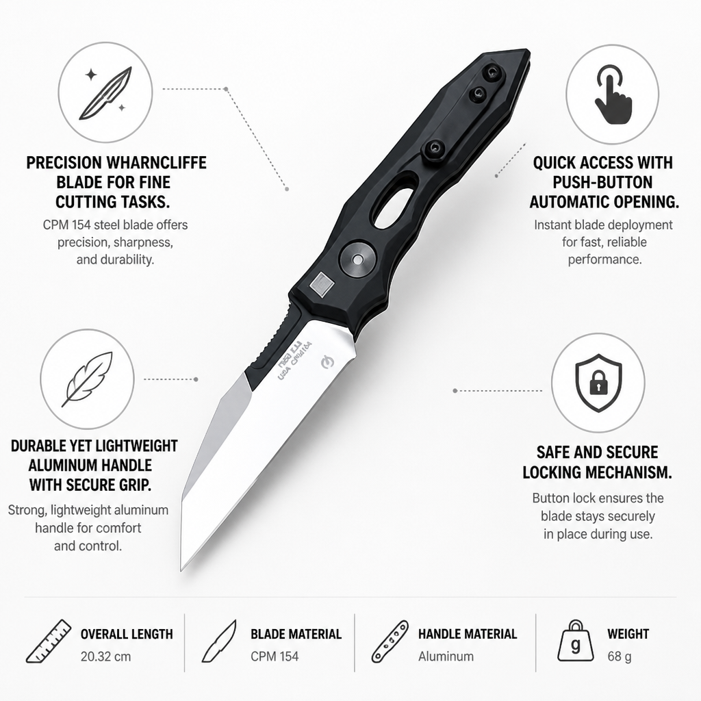 Automatic Wharncliffe Folding Knife (Aluminum Handle)