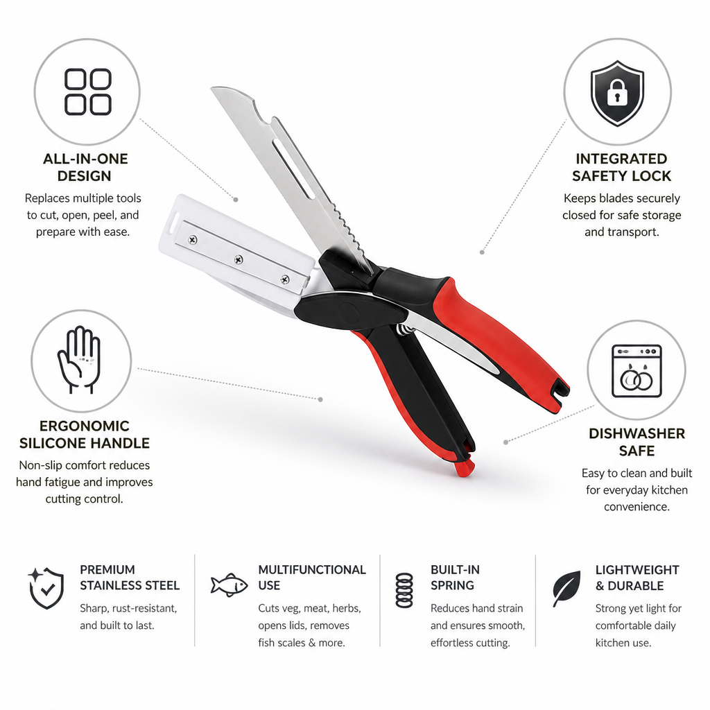 Stainless Steel Kitchen Shears (Safety Lock & Silicone Handle)