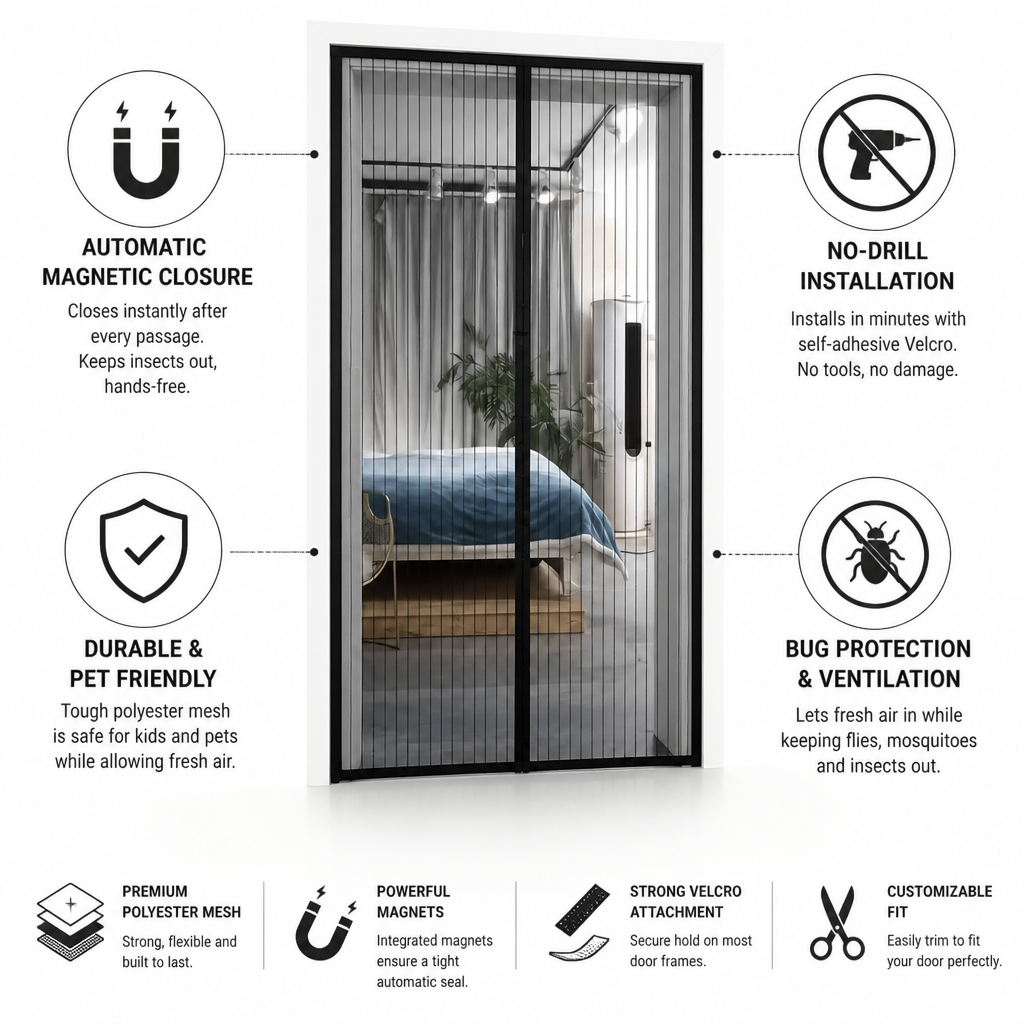 Automatic Magnetic Fly Screen Door (No-Drill Installation)