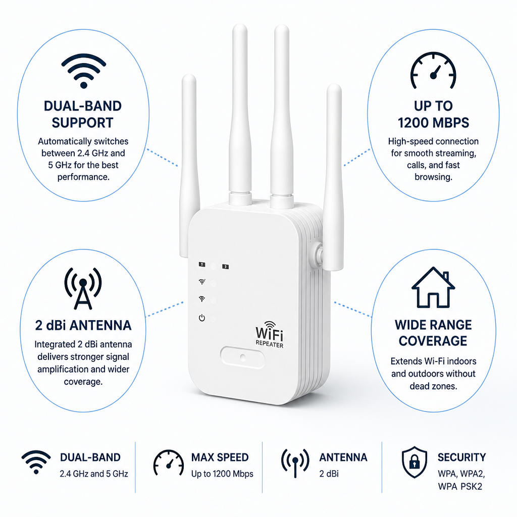 Dual-Band 1200 Mbps Wi-Fi Range Extender (Indoor/Outdoor)