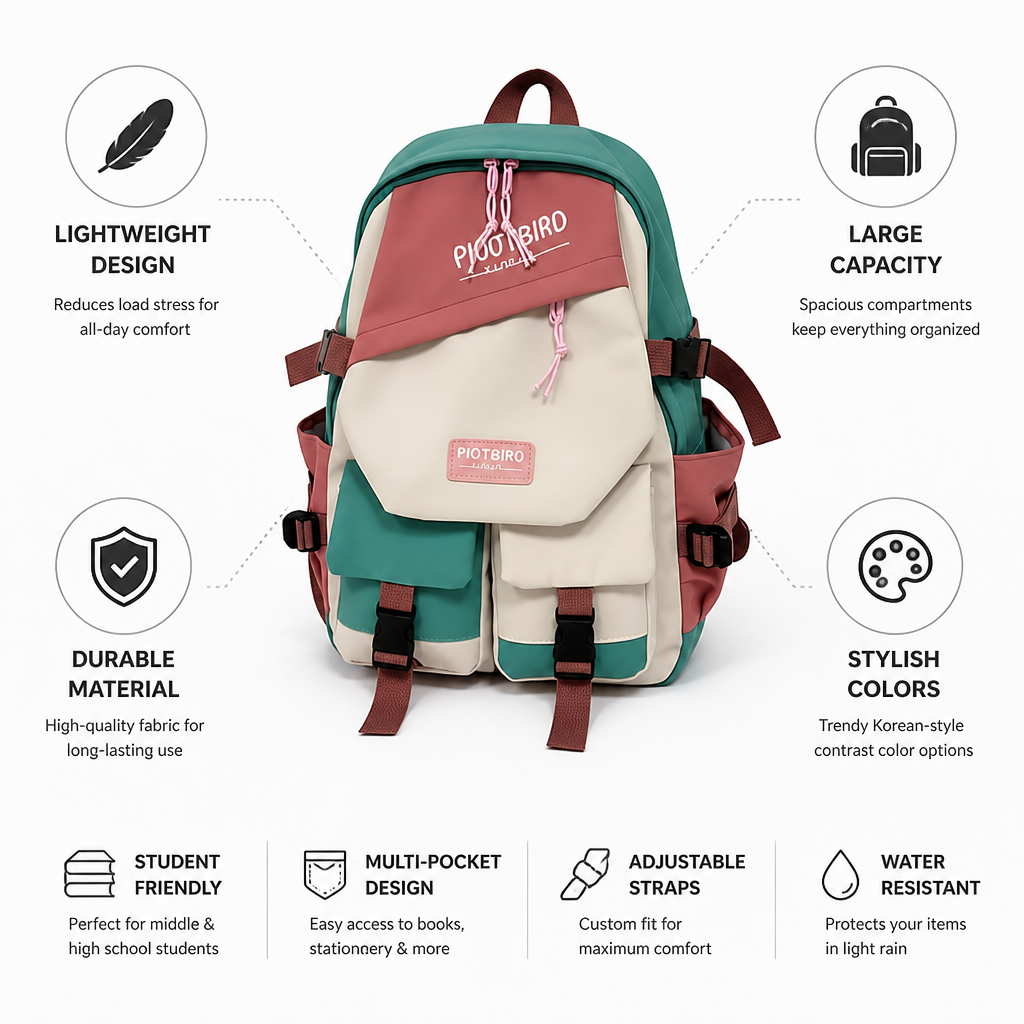 Lightweight Large-Capacity Korean-Style Backpack (Pencil Bag & Handbag Option)