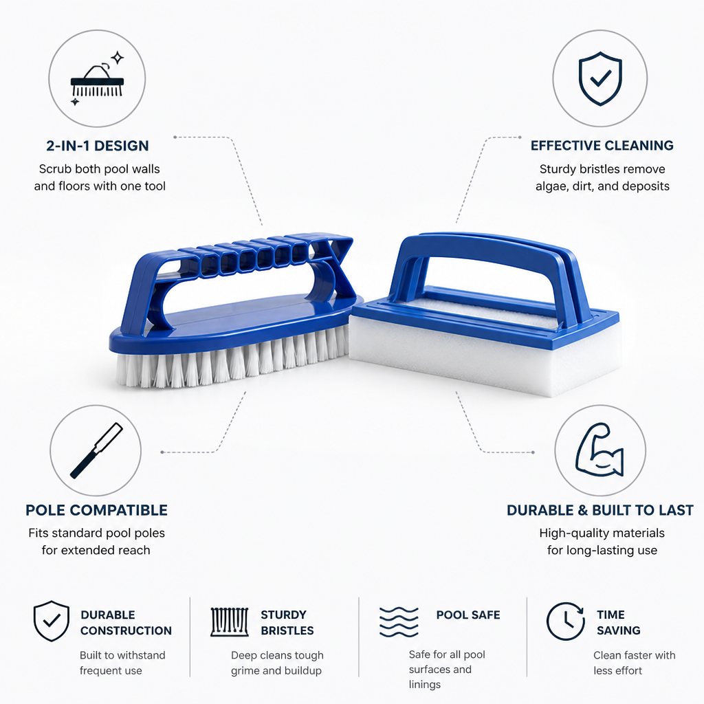 2-in-1 Pool Brush With Durable Bristles (Pole Compatible)