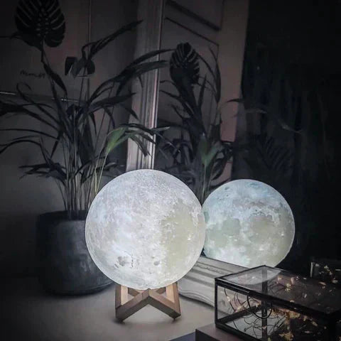 Touch-Controlled Moon Lamp with Wooden Base