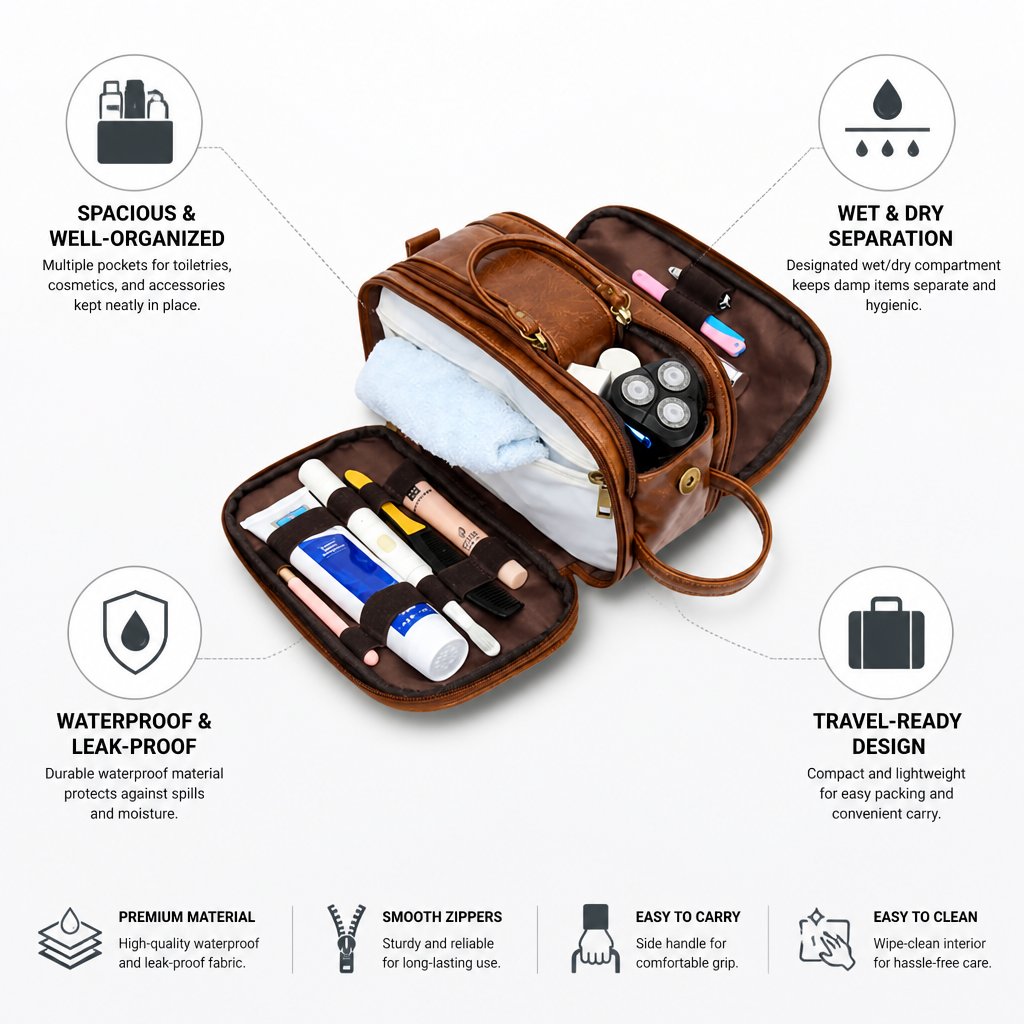 Waterproof Leak-Proof Travel Toiletry Organizer (Wet/Dry Section)