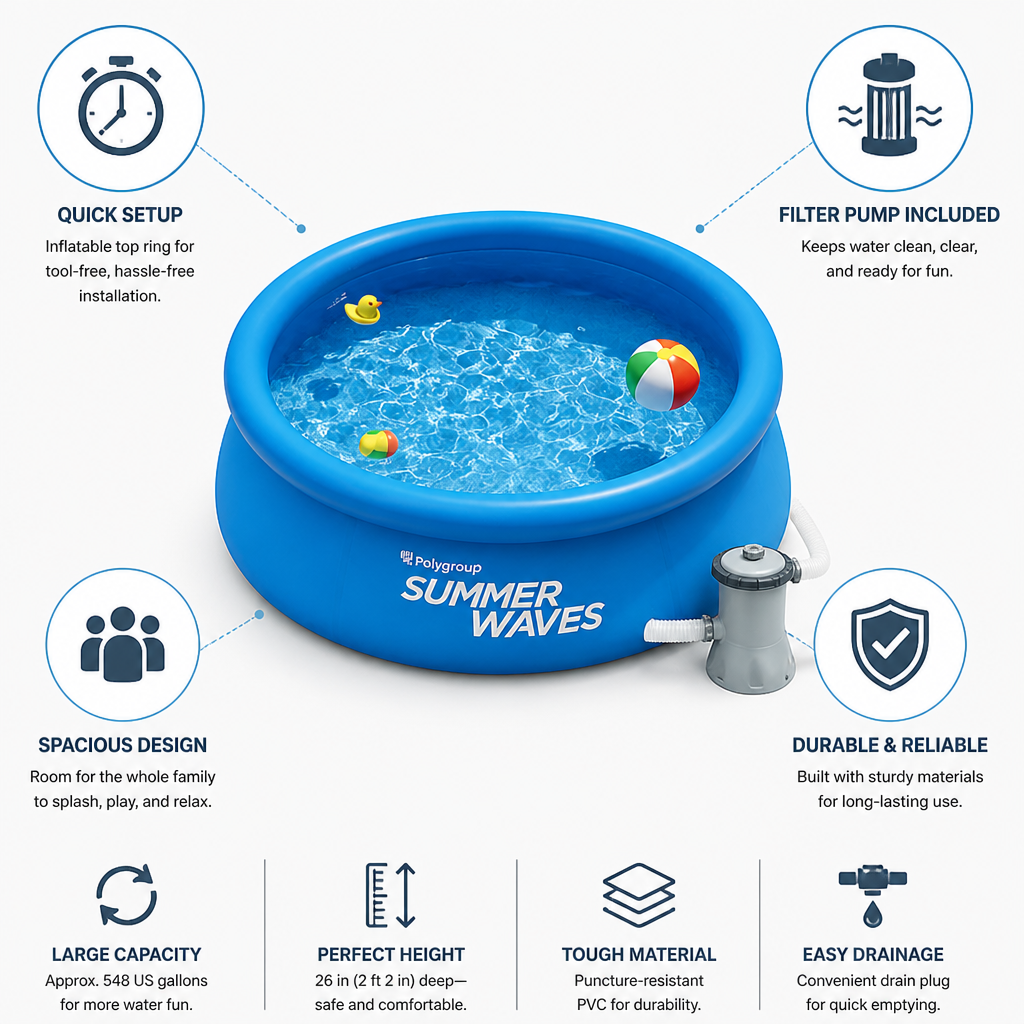 Quick-Setup Inflatable Rim & Filter Pump Family Pool