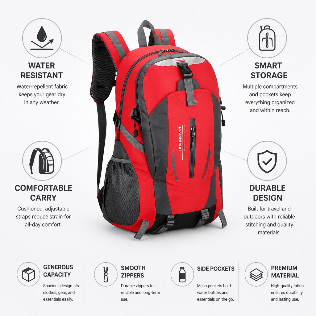 Water-Resistant Multi-Compartment Travel Backpack