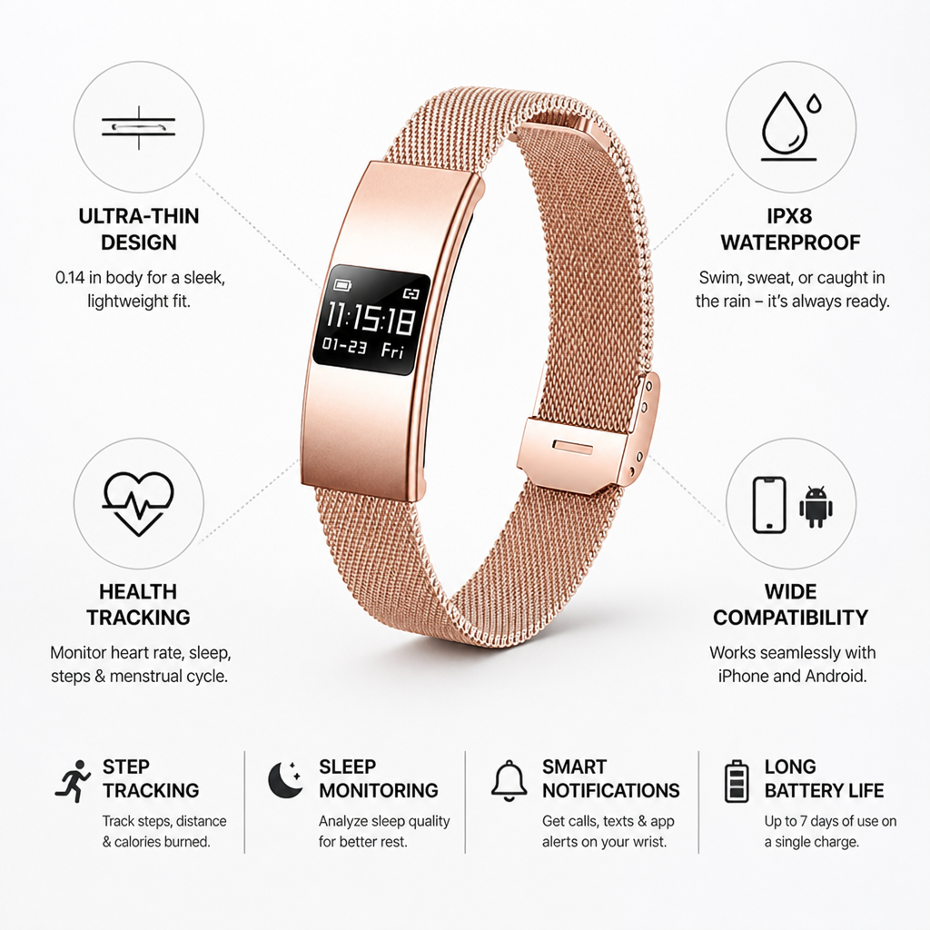 Ultra-Thin IPX8 Health-Tracking Smartwatch