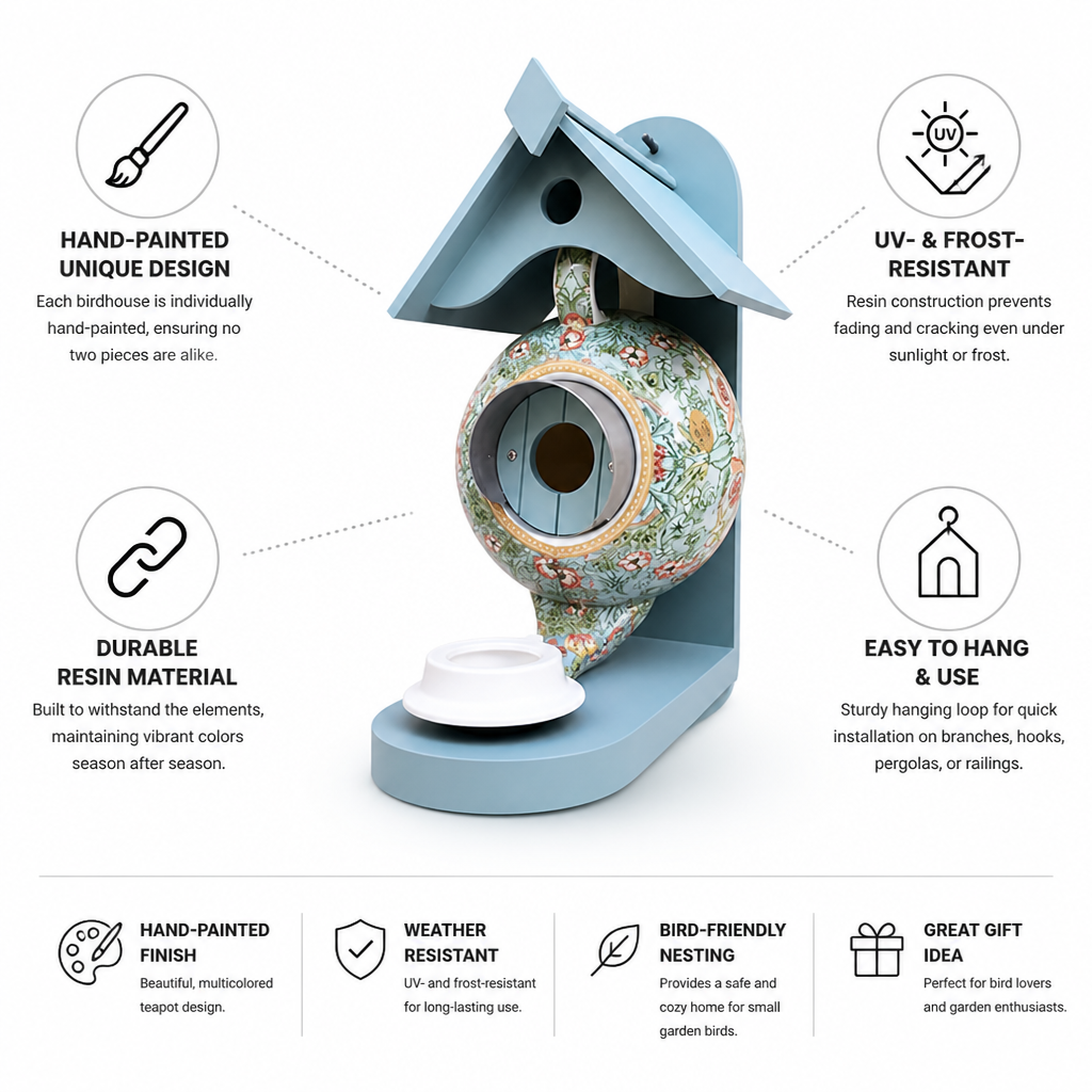 Hand-Painted UV-Resistant Resin Birdhouse (Hanging)