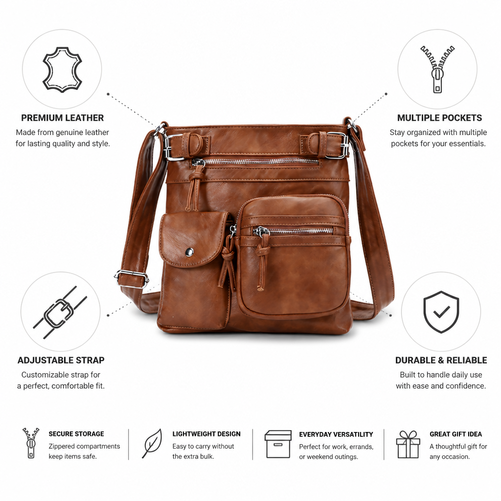 Genuine Leather Multi-Pocket Crossbody Bag