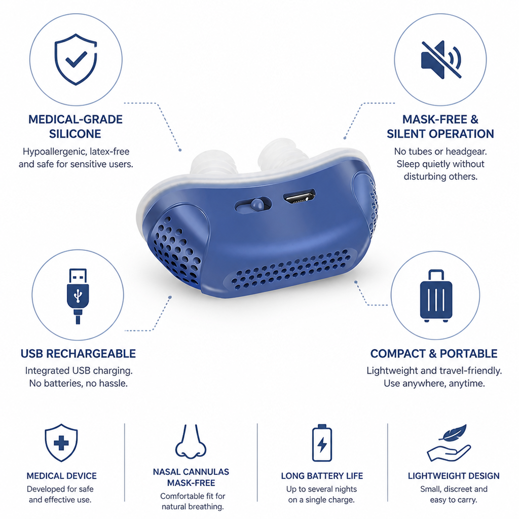 Medical-Grade Silicone Mask-Free USB-Rechargeable Nasal Cannula
