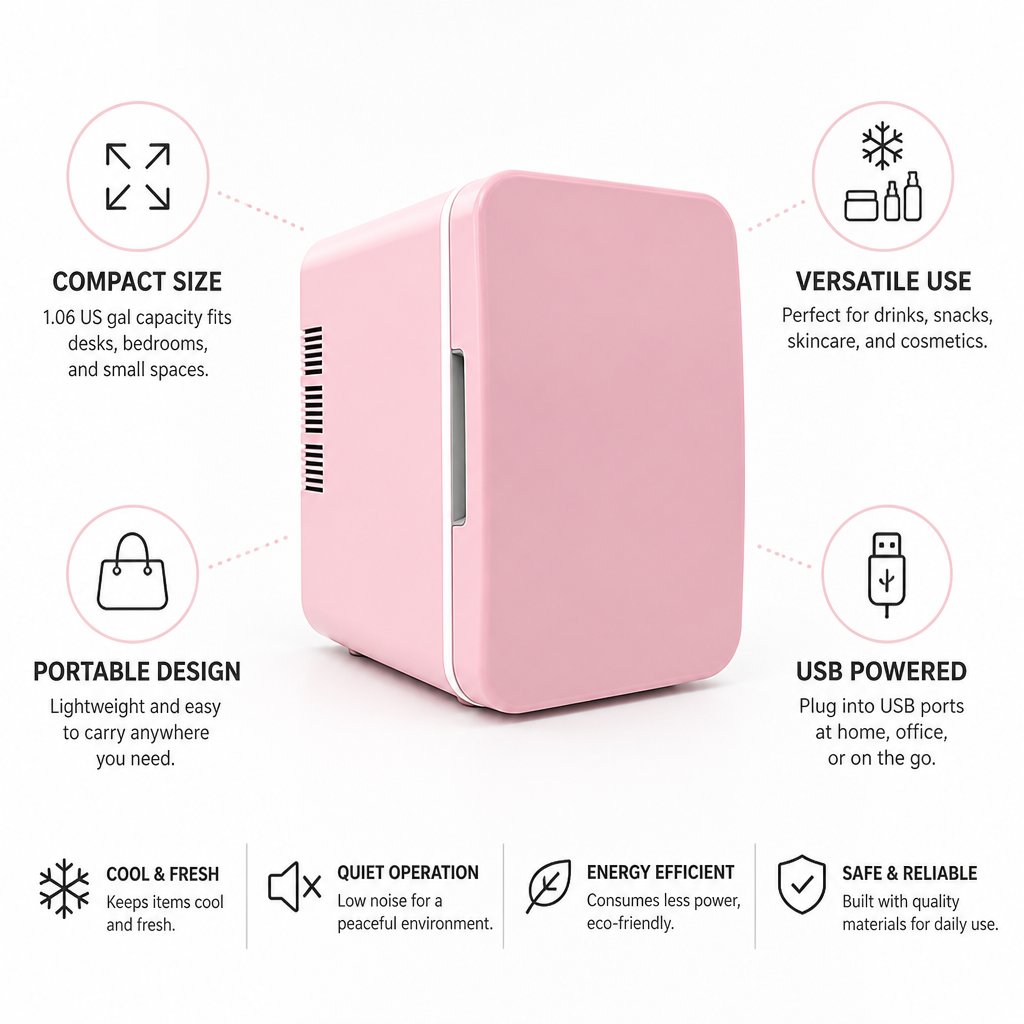 USB-Powered Compact Mini Fridge (For Drinks & Cosmetics)