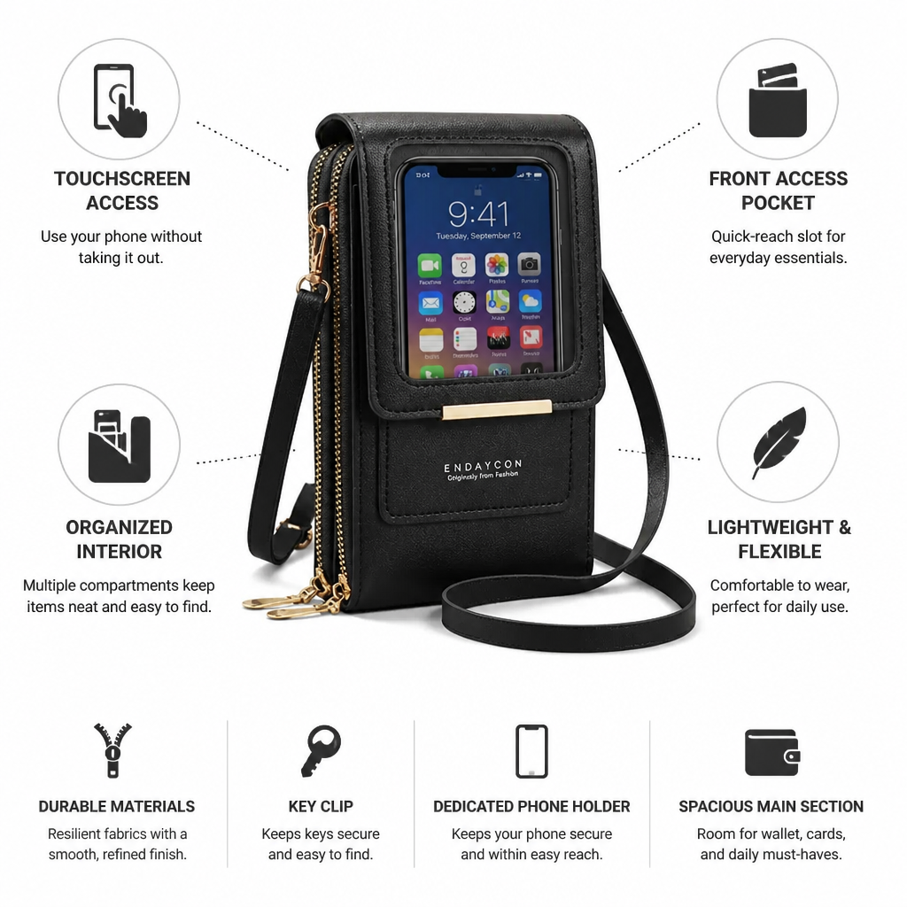 Touchscreen Window Front-Pocket Crossbody Bag