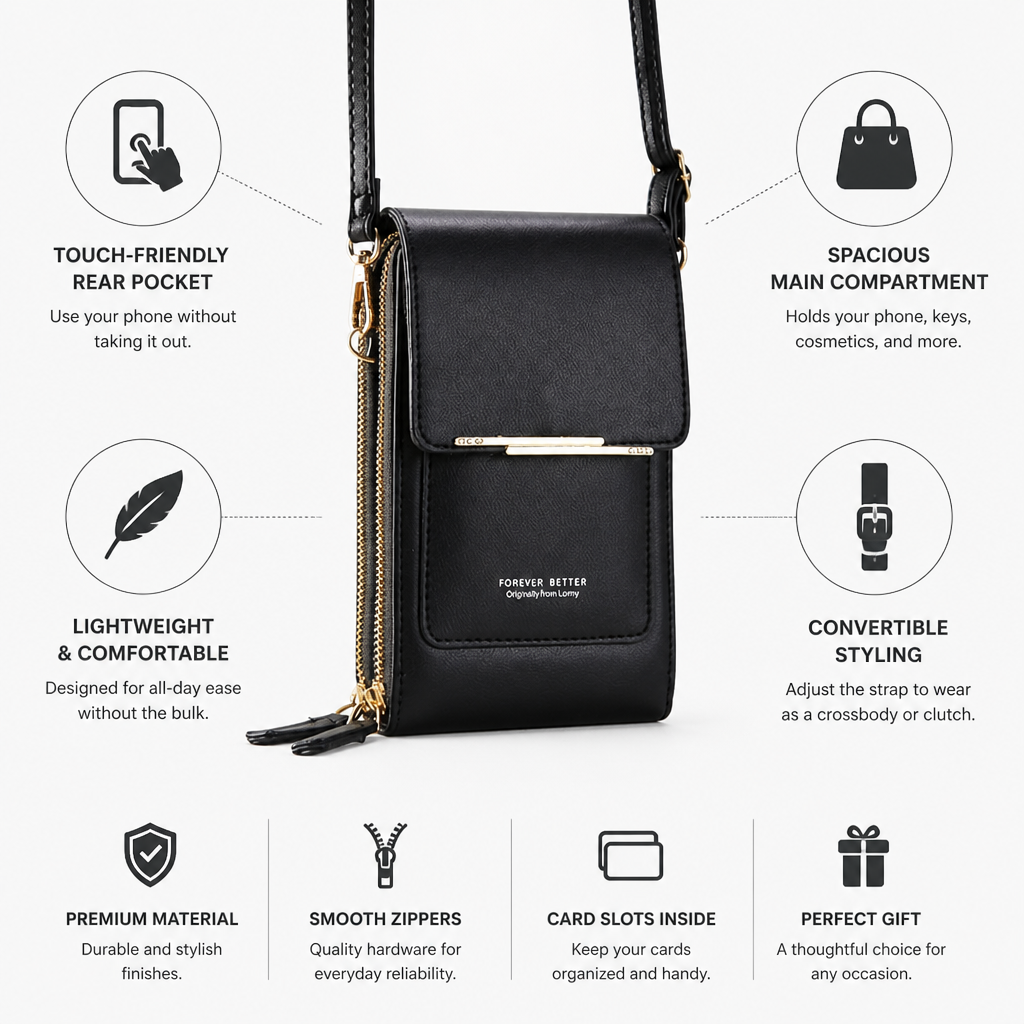 Touchscreen Rear-Pocket Convertible Crossbody Phone Bag