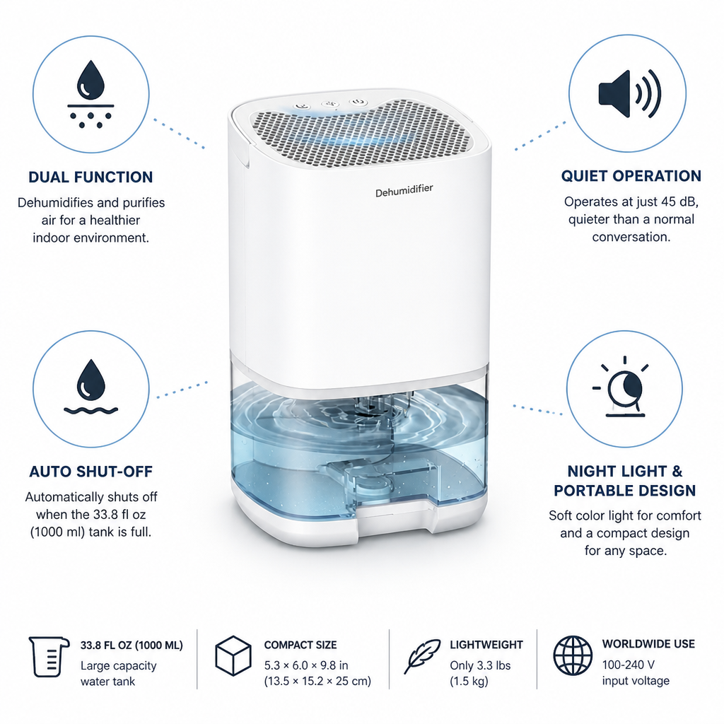 Quiet 2-in-1 Dehumidifier & Air Purifier (Auto Shut-Off)