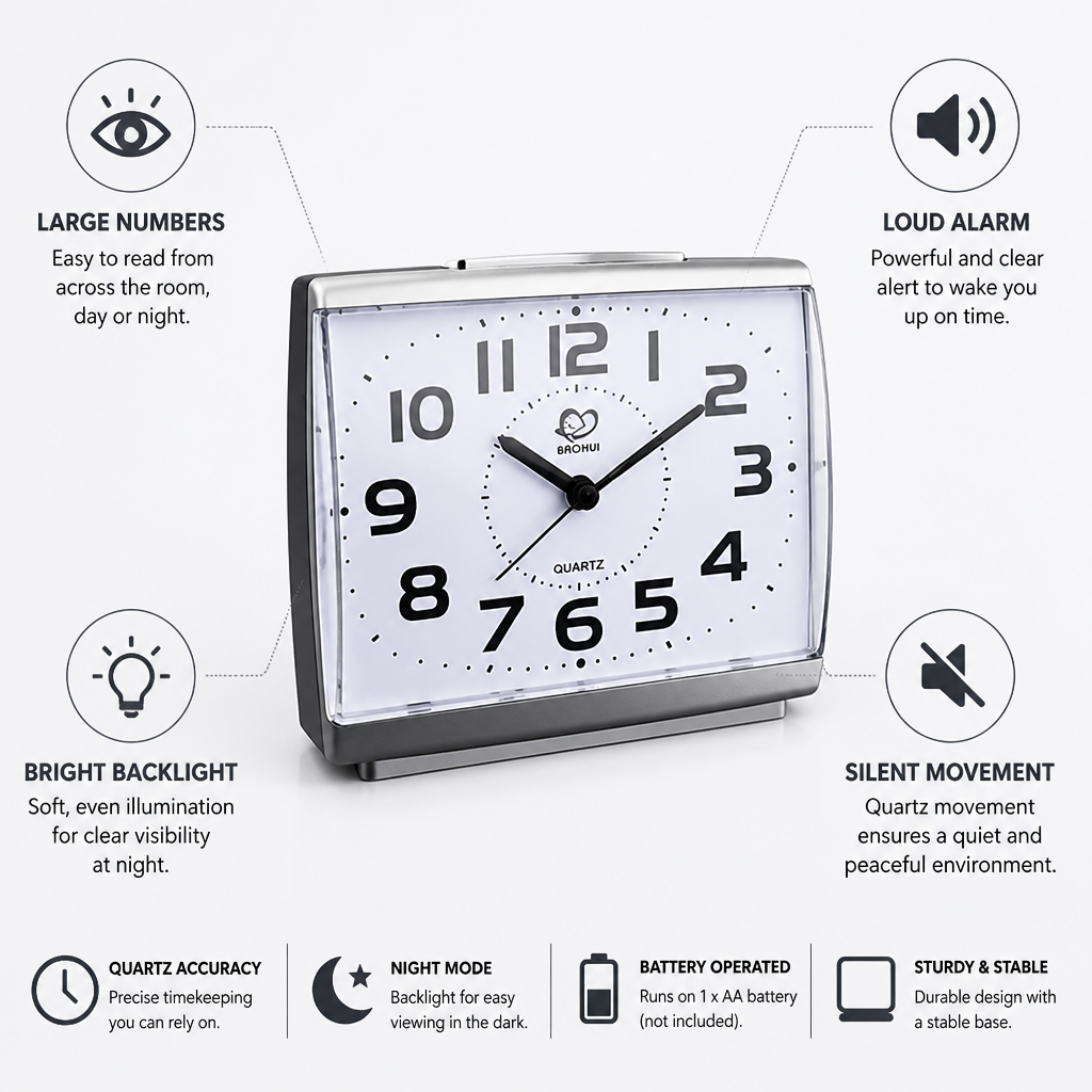 Large Backlit Display & Loud Alarm Bedside Alarm Clock
