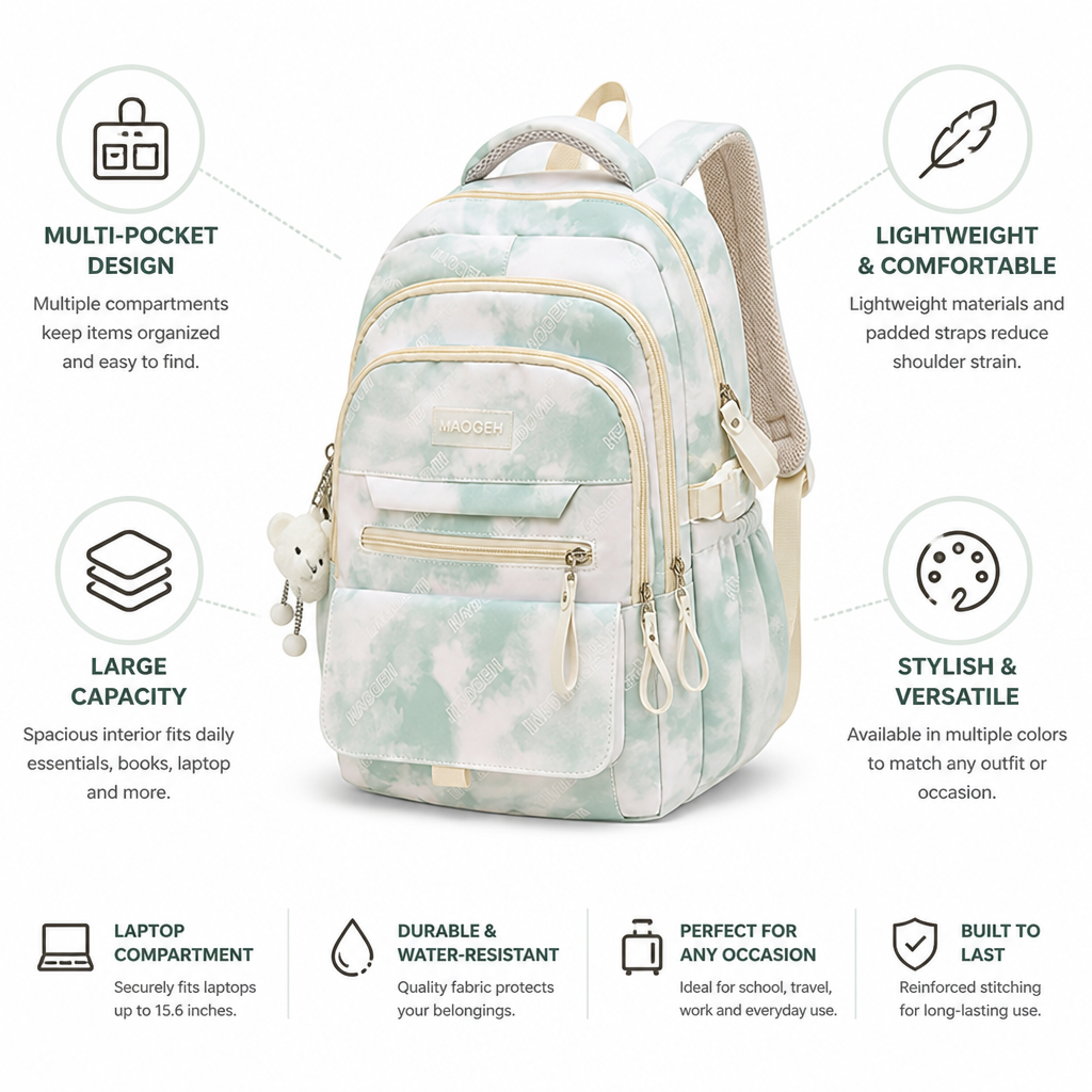 Large-Capacity Multi-Pocket Backpack (Laptop Compartment)