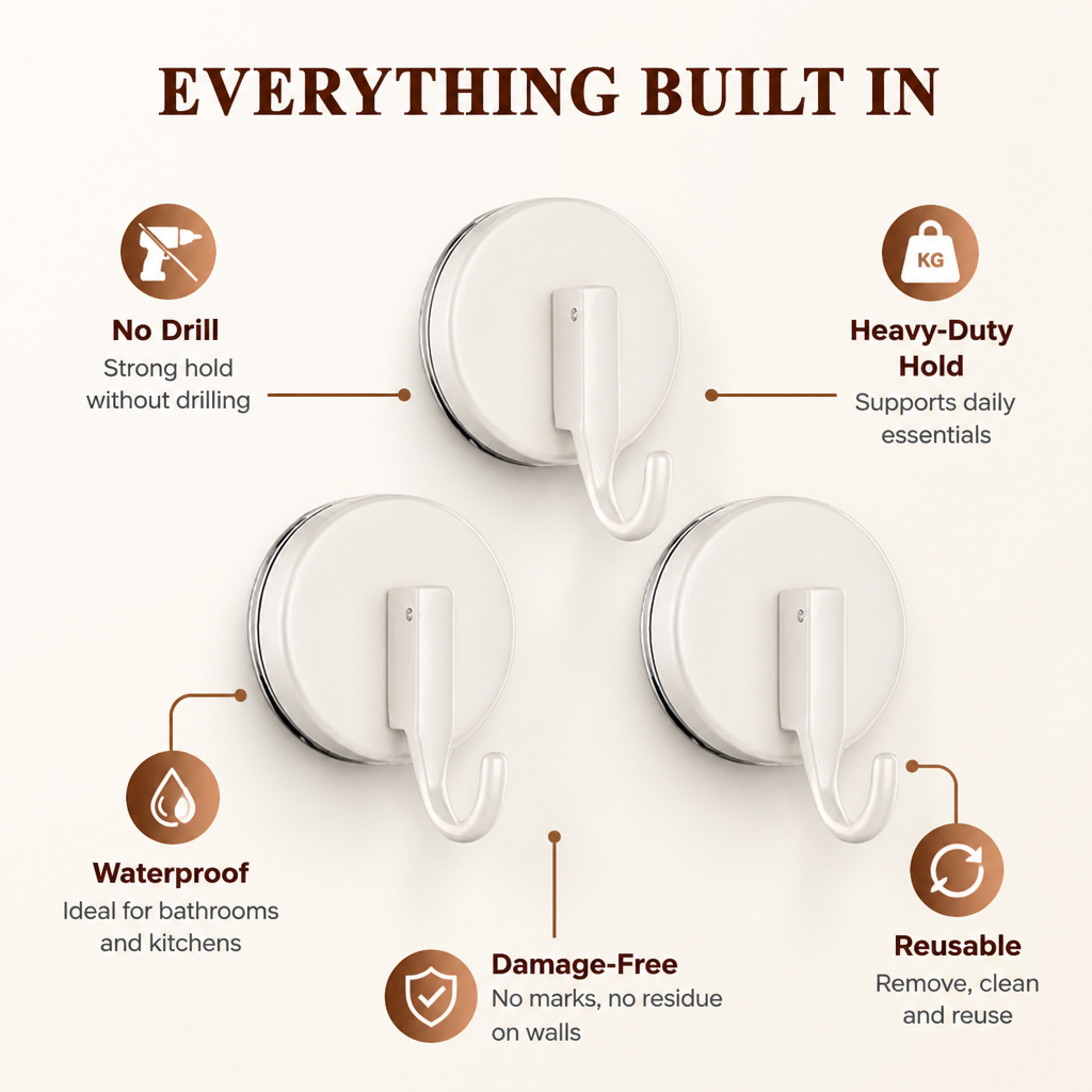 GripEase™ Suction Hooks — Take Control with Damage-Free, Rock-Solid Hanging Power