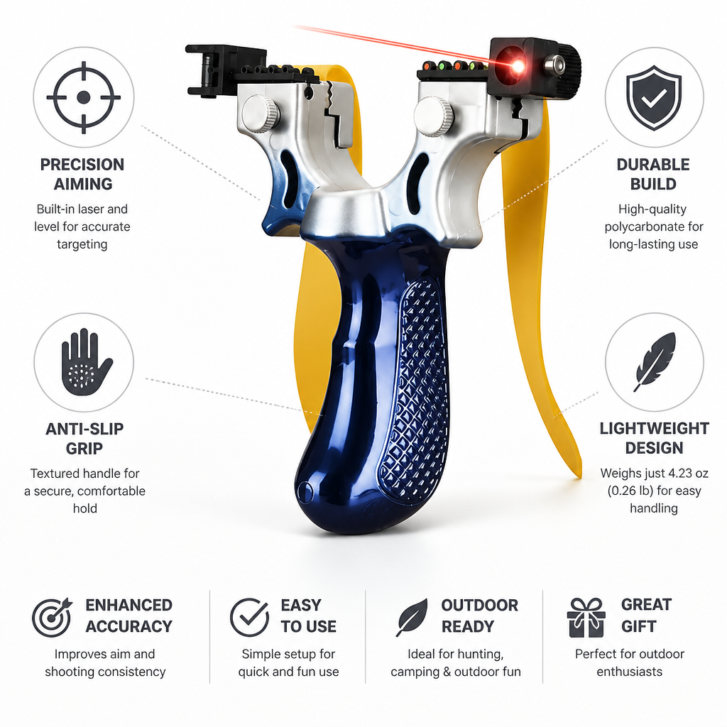 Built-In Laser & Level Anti-Slip Grip Slingshot