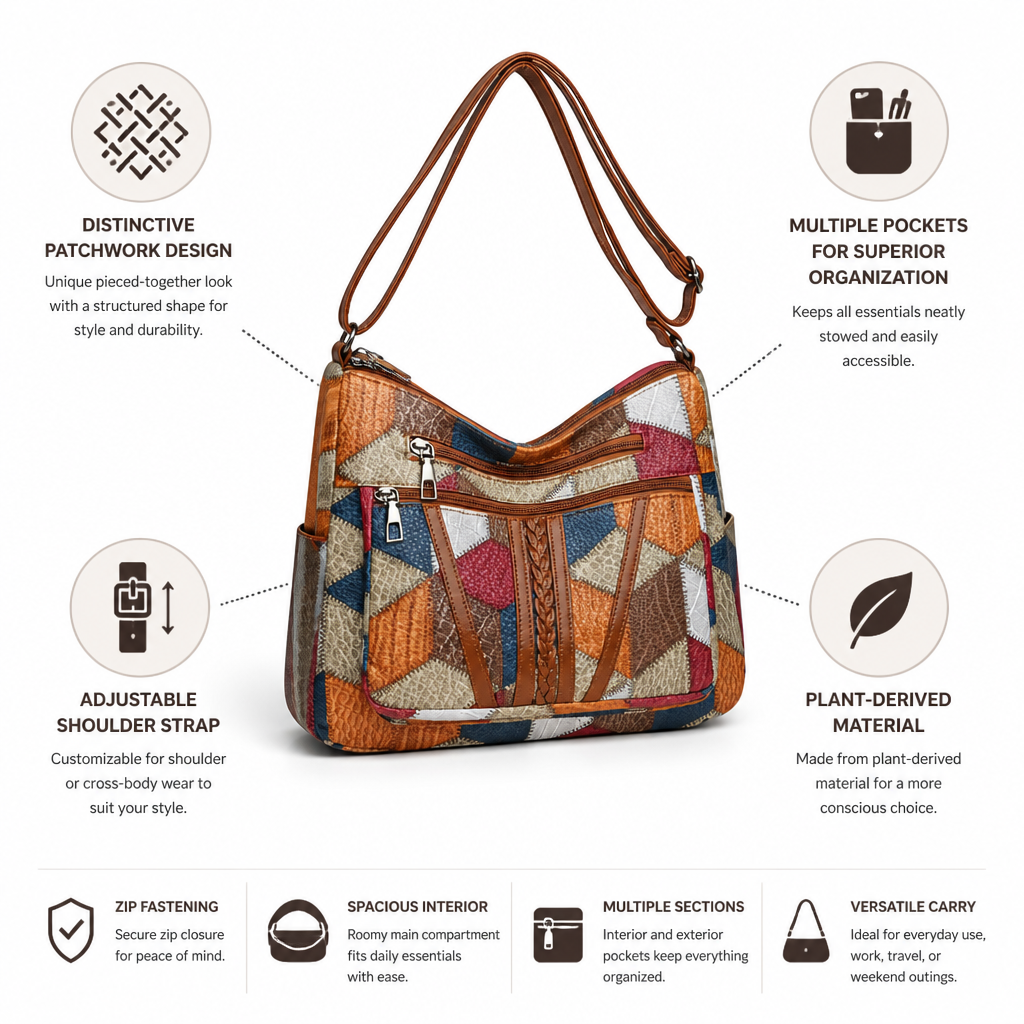 Patchwork Multi-Pocket Shoulder Bag (Adjustable Strap)