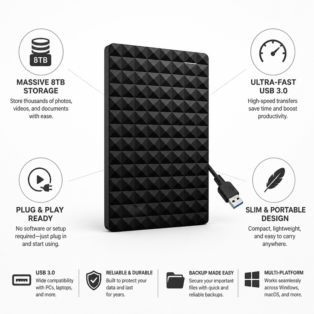 Ultra-Fast 8TB USB 3.0 External Hard Drive