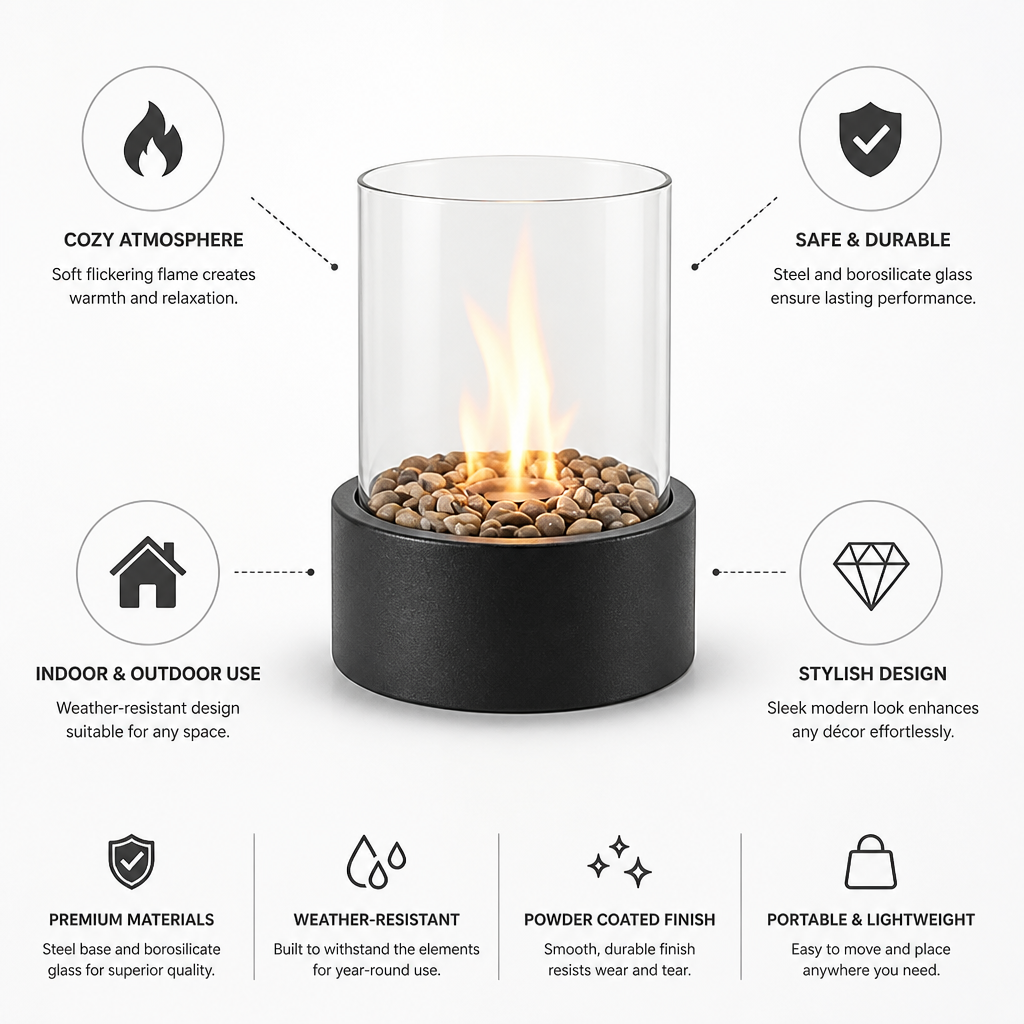 Soft Flickering Flame Portable Steel & Glass Table Lantern