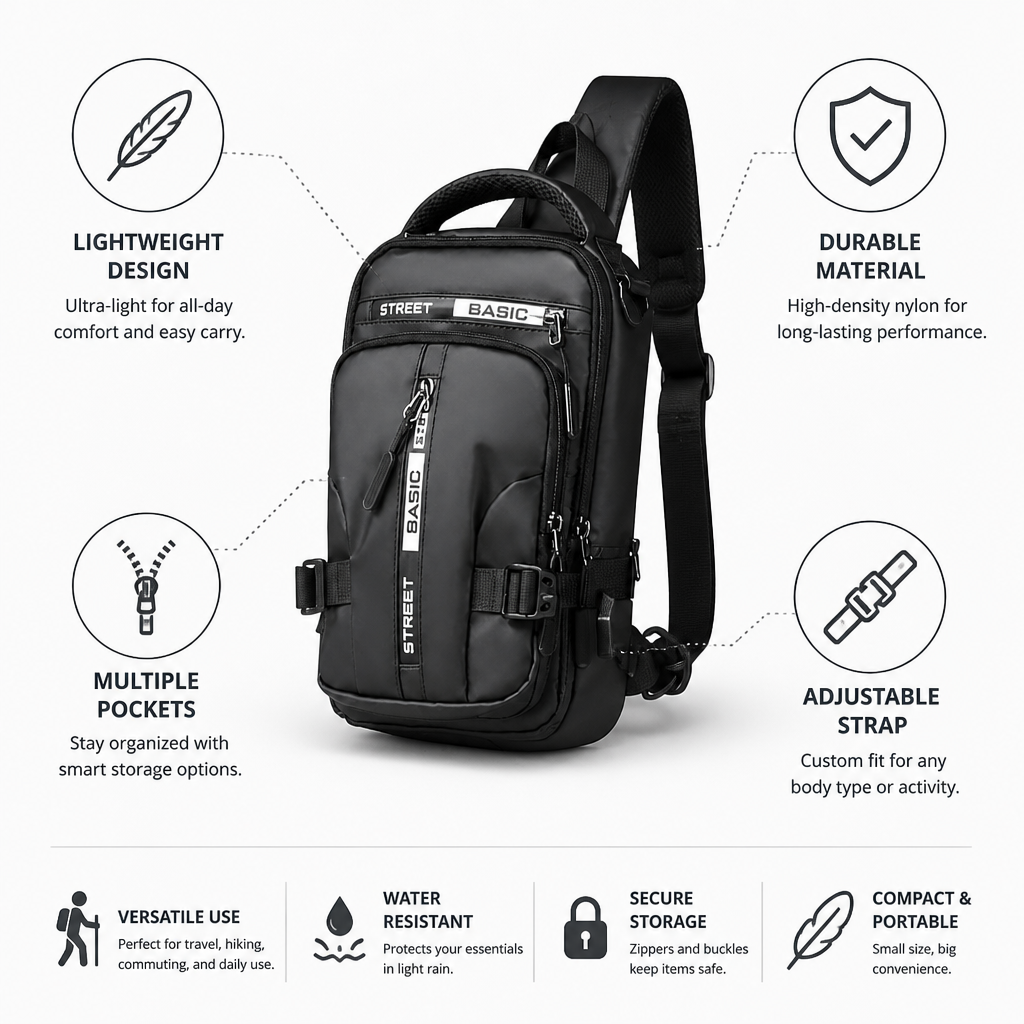 Compact Lightweight Nylon Crossbody Sling Backpack